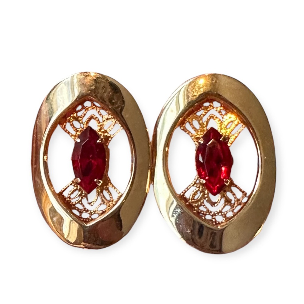 Signed Vintage Marquise Garnet Cufflinks